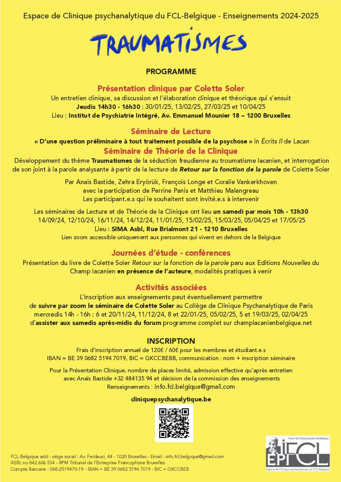 Programme en résumé sur fond jaune. Même information que sur la page entourante.